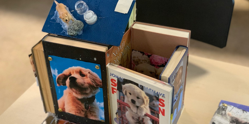 Hundehus, som er skabt af gamle bøger.